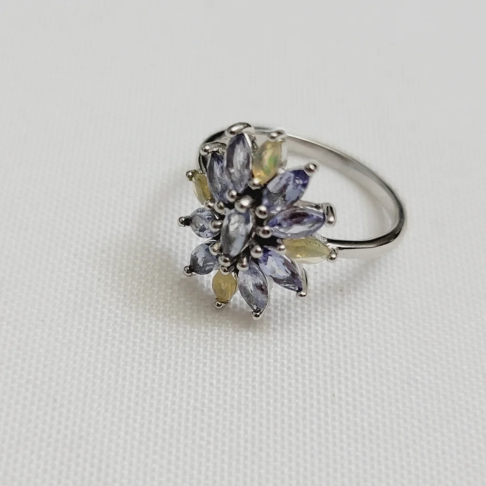 Genuine Tanzanite and Ethiopian Opal 925 Solid Sterling Silver Ring Size 7 - Picture 4 of 5